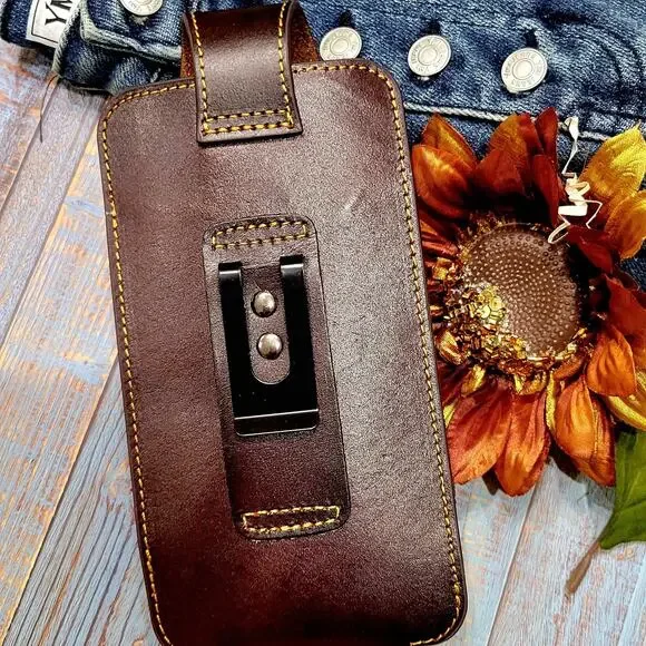 Longhorn Leather Phone Holstor With Knife Sheath & Belt Clip Sz LARGE 7x4